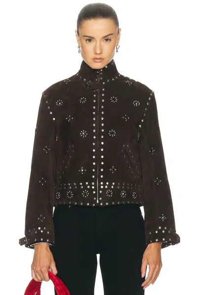 Bode Studded Howard Suede Jacket In Brown Multi