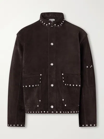 Bode Stud-embellished Suede Jacket In Brown