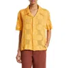 Bode Sunflower Lace Short Sleeve Button-up Shirt In Golden