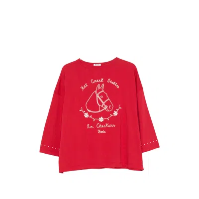Bode Stables Graphic-print Three-quarter-sleeve T-shirt In Red