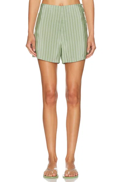 Bode Sylvan Striped Silk-satin Shorts In Green