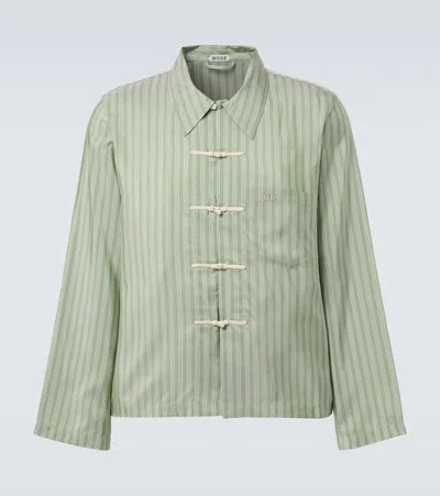 Bode Sylvan Striped Silk Shirt In Green