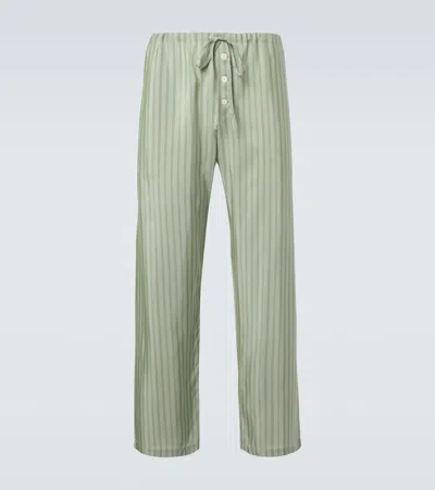 Bode Sylvan Striped Silk Straight Pants In Green