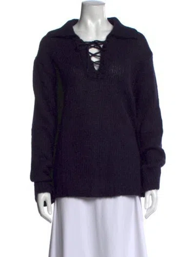 Pre-owned Bode Tie Neck Sweater In Blue