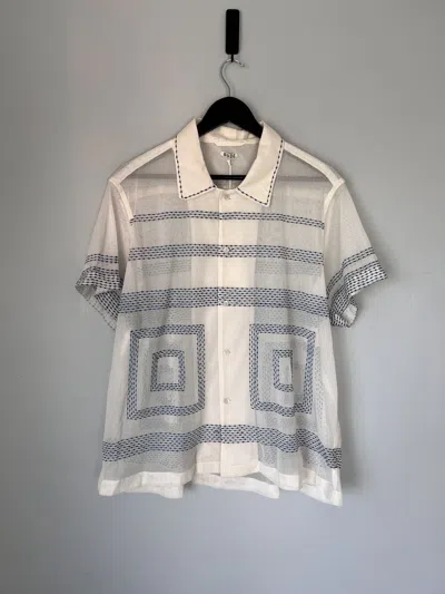 Pre-owned Bode Tile Stitch Short Sleeve Shirt In White