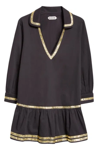 Bode Tinsel Tape Cotton Minidress In Black
