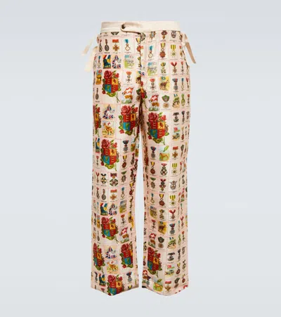 Bode Tobacco Signet Printed Silk Pants In Pink