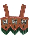 Bode Athalia Beaded Fringe Crop Top In Maroon Multi