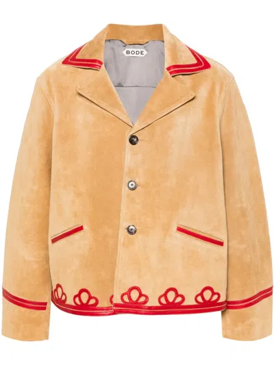 BODE TREFOIL CONTRASTING-TRIM SUEDE BLAZER