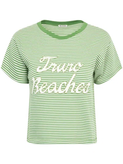 Bode Green & Off-white 'truro' Stripe T-shirt In Gncrm Green Cream