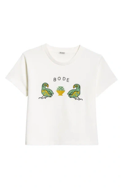 Bode Twin Parakeet Embroidered T-shirt In Cream