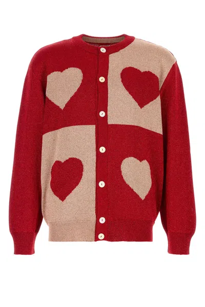 Bode Two-tone Viscose Blend Hearts Cardigan In Red