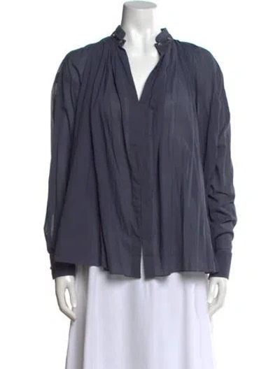 Pre-owned Bode V-neck Long Sleeve Blouse In Blue
