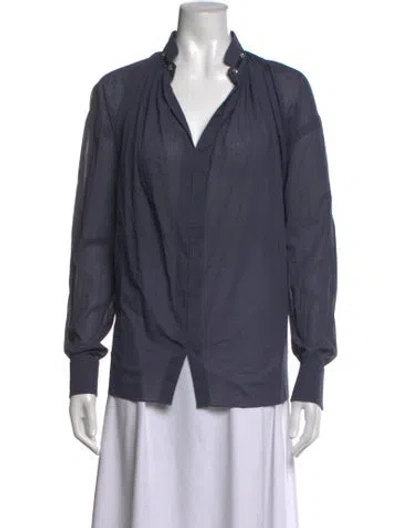 Pre-owned Bode V-neck Long Sleeve Blouse In Blue