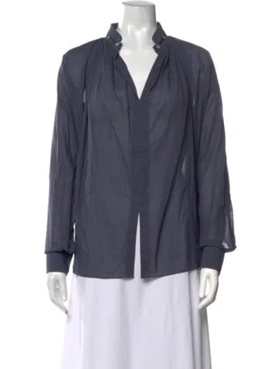 Pre-owned Bode V-neck Long Sleeve Blouse In Blue