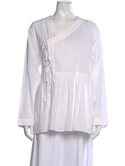 Pre-owned Bode V-neck Long Sleeve Blouse In White