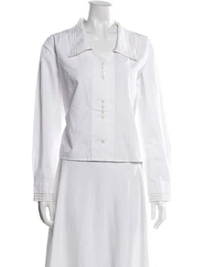 Pre-owned Bode V-neck Long Sleeve Button-up Top In White