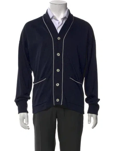Pre-owned Bode V-neck Long Sleeve Cardigan In Blue