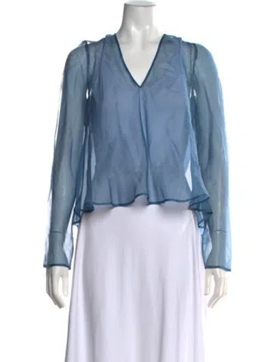 Pre-owned Bode V-neck Long Sleeve Top In Blue