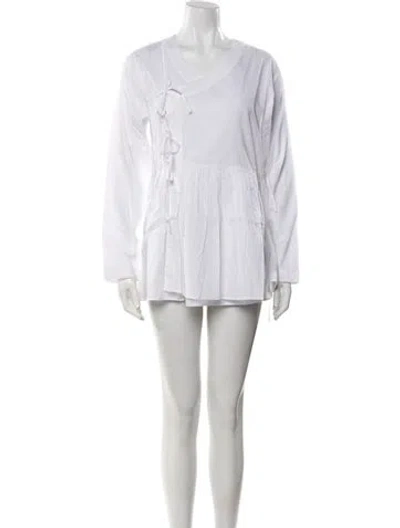 Pre-owned Bode V-neck Long Sleeve Tunic In White