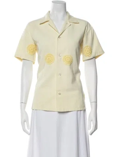 Pre-owned Bode V-neck Short Sleeve Button-up Top In Yellow