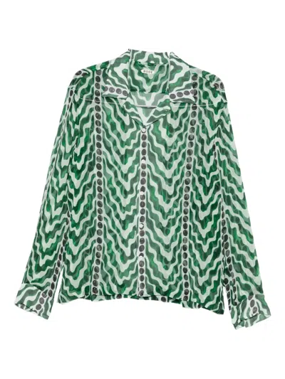 Bode Wave-pattern Shirt In Green