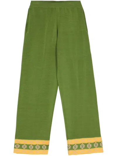 Bode Wellfleet Knitted Straight-leg Trousers In Green