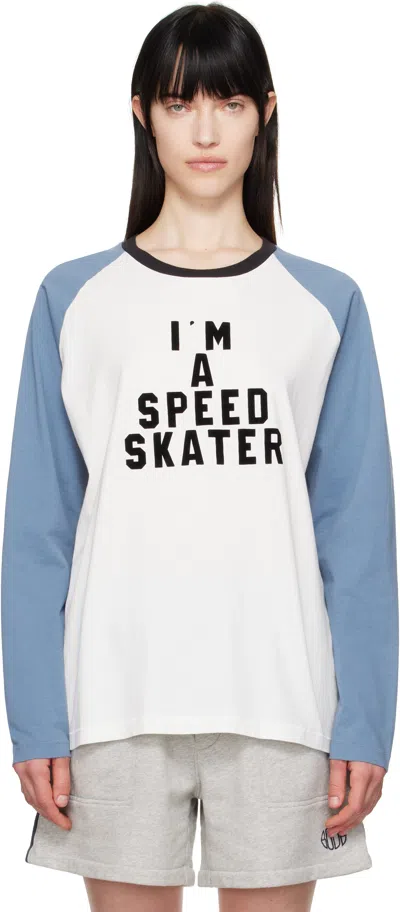 Bode White & Blue 'skater' T-shirt In Blcrm Blue Cream