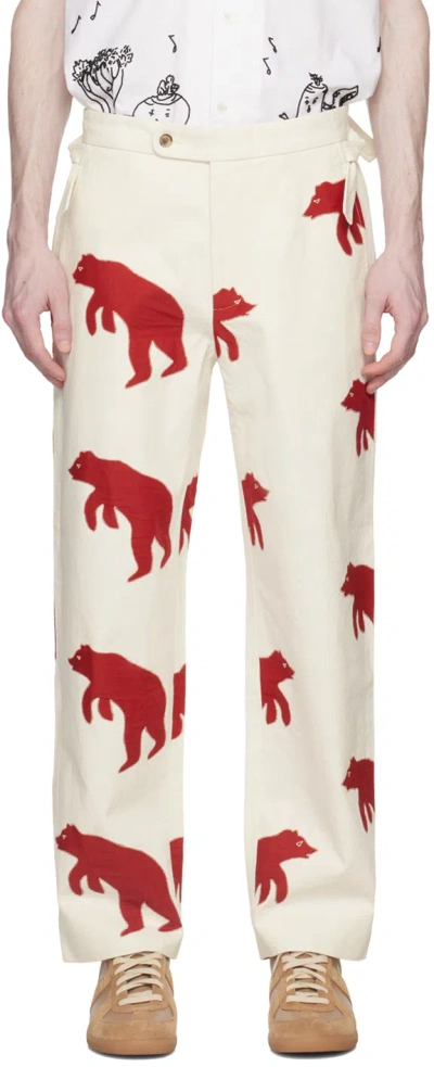 Bode Bear Appliquéd Straight-leg Cotton-canvas Trousers In Rdwht Red White