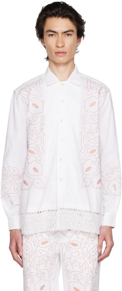 Bode White Braided Couching Shirt In Rdwht Red White