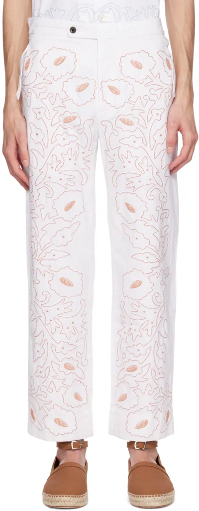 Bode White Braided Couching Trousers In Rdwht Red White
