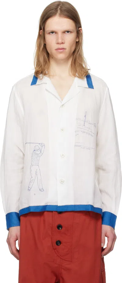 Bode White Club Champion Long Sleeve Shirt