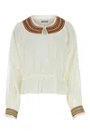 Bode Cotton Blouse With Embroidered Neckline And Gathered Cuffs