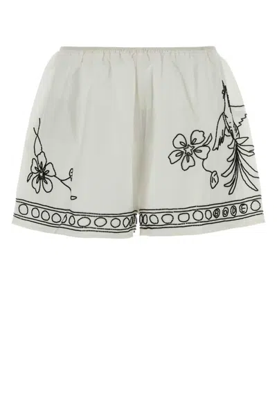 Bode White Cotton-silk Cockatoo Mini Shorts