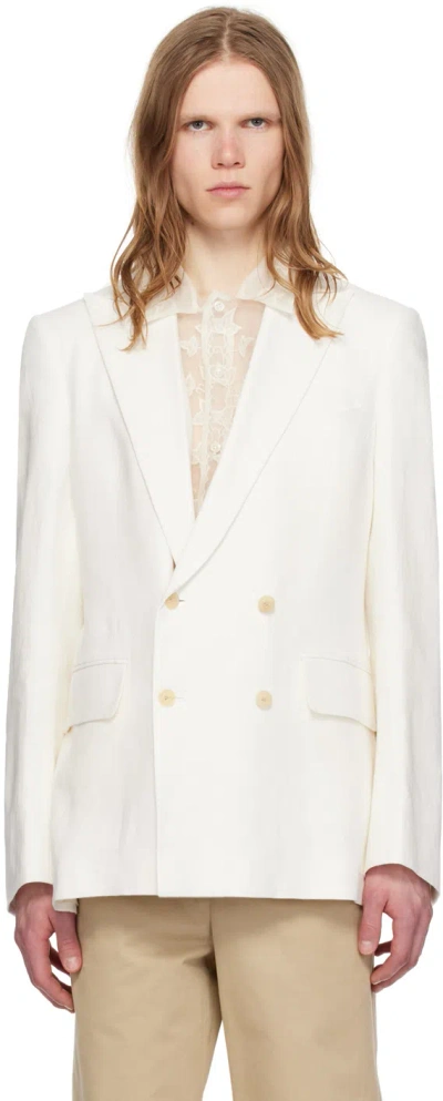 Bode White Double-breasted Blazer In Ivory