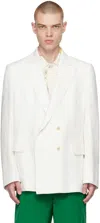 Bode Marsh Double-breasted Embellished Tulle-trimmed Linen Suit Jacket In Ivory Ivory