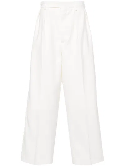 Bode White Embroidered Pleated Trousers In Neutrals