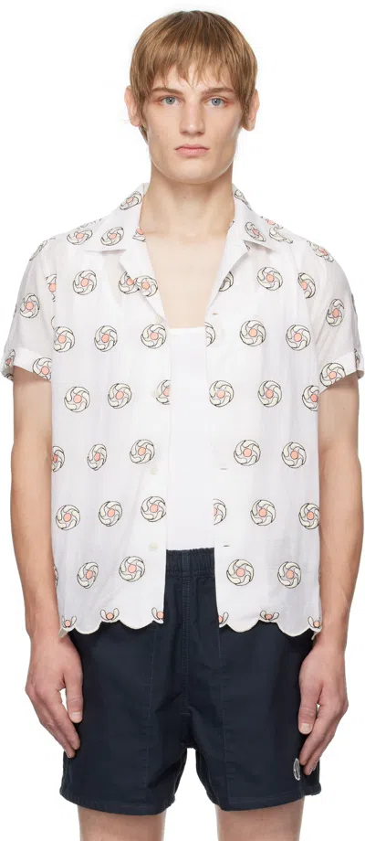 Bode White Floral Aperture Short Sleeve Shirt In Wtmlt