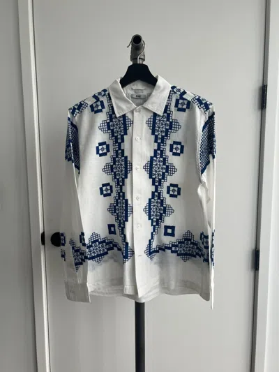 Pre-owned Bode White Linen Embroidered Shirt