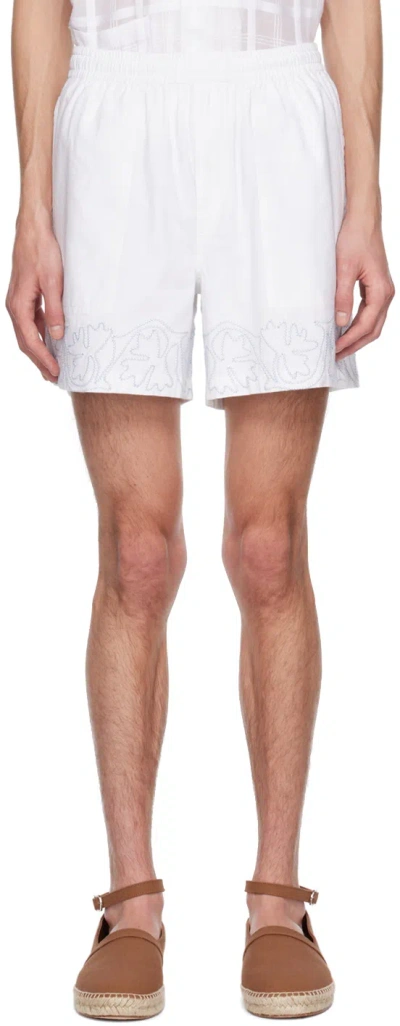 Bode White Zig-zag Couching Shorts In Blwht White Blue
