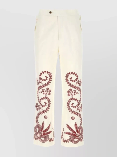 Bode Pilea Embroidered Side Tie Trousers In Cream