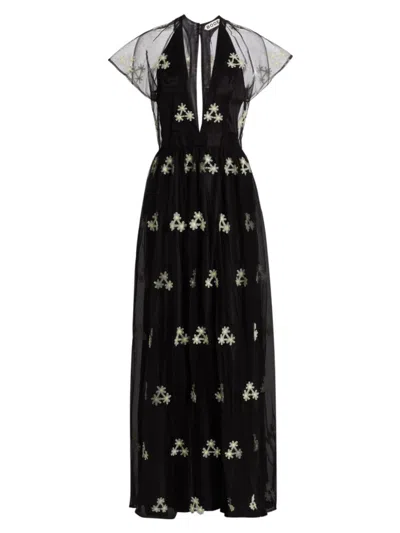 Bode Women's Daisy Mesh Gown In Black Cream