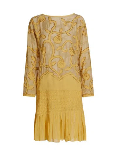 Bode Women's Harlayne Applique Dress In Ocre