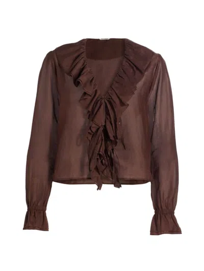 Bode Women's Heartwood Flounce Blouse In Brown