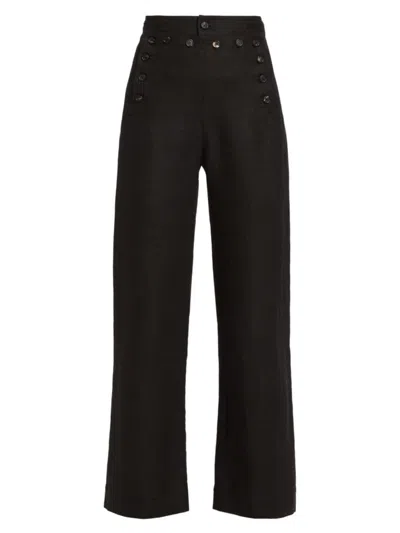 Bode Women's Linen Sailor Trousers In Black Black