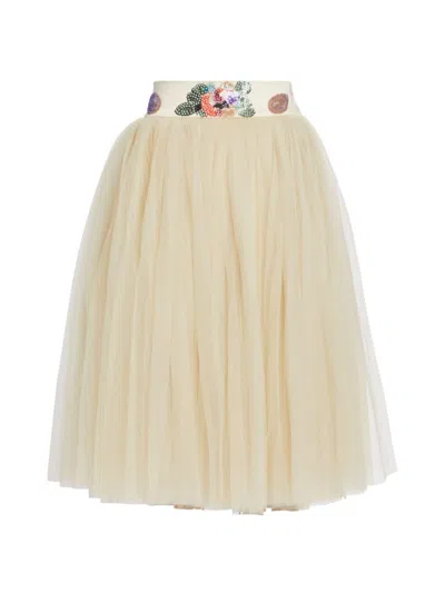 Bode Women's Sunset Lily Sequined & Tulle Skirt In Cream