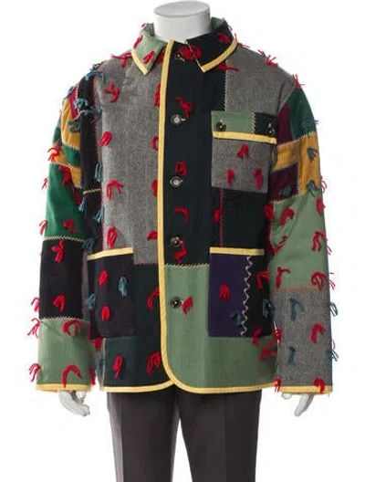 Pre-owned Bode Wool Colorblock Pattern Jacket In Green