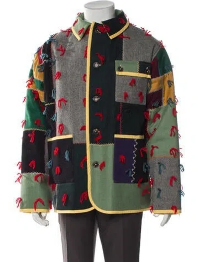 Pre-owned Bode Wool Colorblock Pattern Jacket In Green