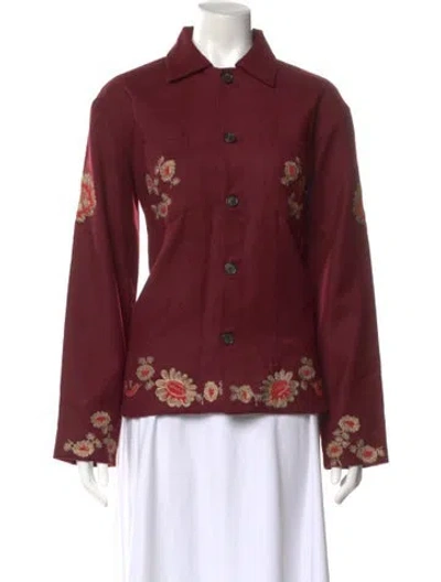Pre-owned Bode Wool Floral Print Button-up Top In Burgundy