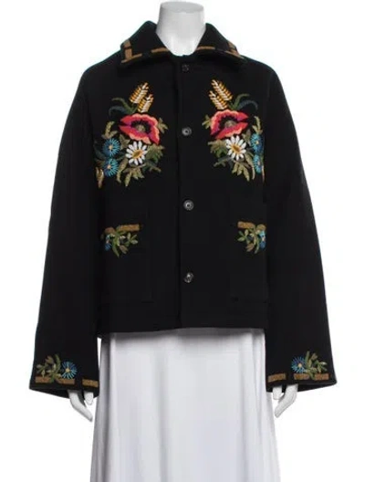 Pre-owned Bode Wool Floral Print Jacket W/ Tags In Black